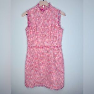 Sail to Sable NEW Pink Multi Neon Tweed‎ Mock Neck Fit and Flare Dress- Size 4